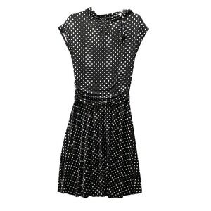 Folter Polka Dot Tie Neck Dress L Black White Polka Dot Cap Sleeve Jersey Punk